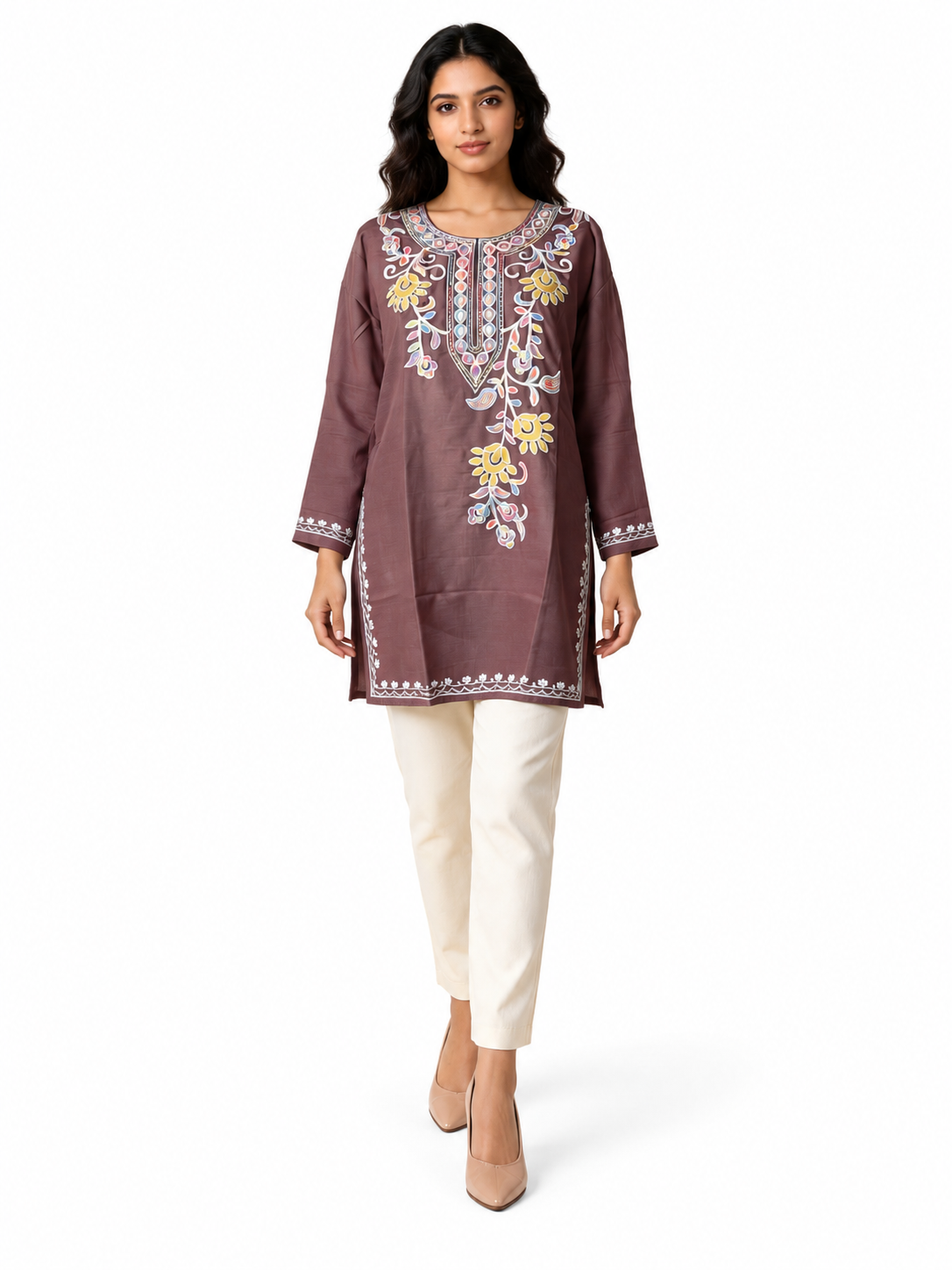 Noor : Aari embroidery summer kurti | Dark Purple